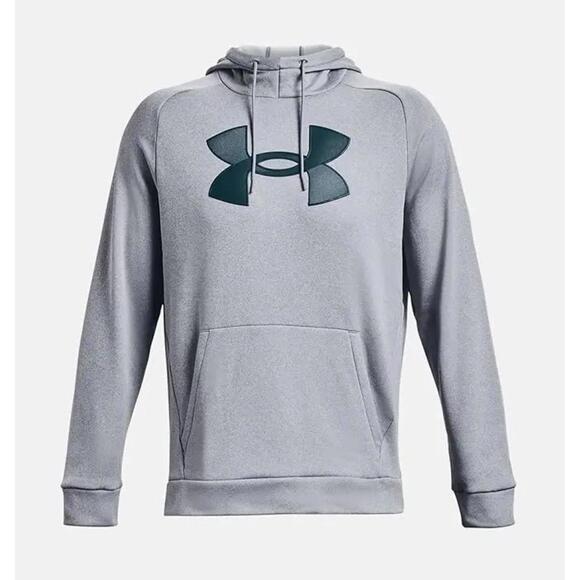 Under Armour Men's Fleece Gray Green Logo Hoodie Sweatshirt X-LARGE 1373401-035